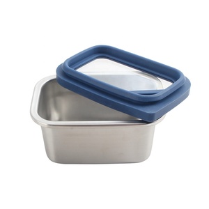 Stainless Steel Rectangle Food Container with Blue Plastic Lid Airtight Leak Proof Single Compartment <b>Lunch</b> <b>Box</b> - Product Image 6