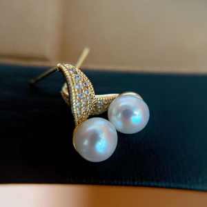 Boucles d'oreilles clous en perles d'eau douce AAAA de haute qualité 8 mm, design <span class=keywords><strong>talon</strong></span> <span class=keywords><strong>haut</strong></span>, hypoallergéniques, plaqué or, ensemble complet de bijoux - Product Image 3