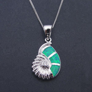 <b>Fashion</b> Jewelry Rhodium Plated Sterling Silver Seashell Blue Opal Inlay <b>Charm</b> Beach <b>Pendant</b> Gift - Product Image 5