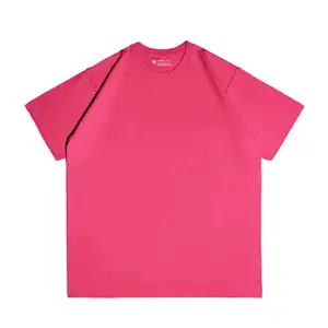 Camiseta feminina 100% cotonete de algodão penteado, manga curta rosa vermelha, com estampa personalizada, folgada e sensível ao ar livre, ideal para mulheres