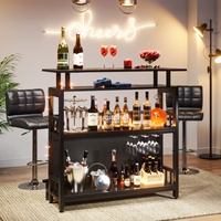 Table de bar à café Tribesigns de luxe en noir capitonné avec étagère de rangement ouverte, porte-verres à liqueur pour la maison et les fêtes