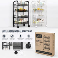 Chariot de rangement roulant en métal maillé à 4 niveaux avec crochets latéraux et poignée, organisateur de cuisine pour espaces étroits, vente en gros