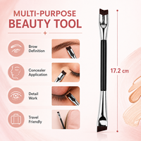 Pinceau de maquillage professionnel double embout à manche en bois, pointe en V de précision et plate angulaire, pour anticernes et baume à lèvres