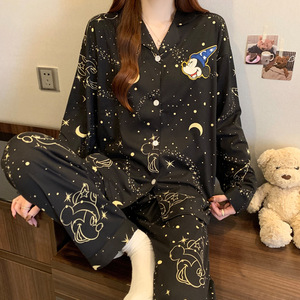 <span class=keywords><strong>Pyjama</strong></span> d'Automne pour Adolescentes et Femmes, Ensemble de Nuit Deux Pièces Doux à Revers, Cardigan Longues Manches à Motifs Mignons - Product Image 3