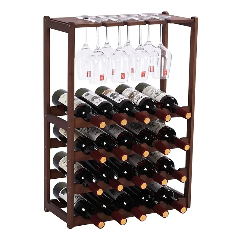 Suporte de armazenamento de garrafas e óculos, bambu, estante de vinho, livre, para garrafas e óculos