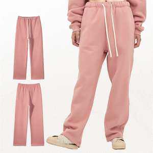 Pantalones de chándal de algodón y poliéster bordados, pantalones de chándal de pierna recta de lana gruesa, pantalones de chándal con logotipo de parche bordado desgastado personalizado - Product Image 3