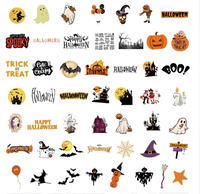50 Autocollants Décoratifs Imperméables en PVC Style Graffiti Nordique pour Halloween, pour Gobelets, Téléphones Portables, Étiquettes d'Emballage Transfrontalières pour les Fêtes