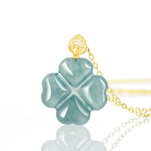 จี้หยกธรรมชาติสีน้ำเงินรูปโคลเวอร์ ทอง 18K เครื่องประดับแฟชั่นสำหรับผู้หญิง ของขวัญพร้อมใบรับรอง D111 - Product Image 2