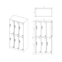 Casier de gym personnalisé à 6 portes en acier avec serrure à code, design moderne, armoires métalliques durables avec cintre, finition thermolaquée