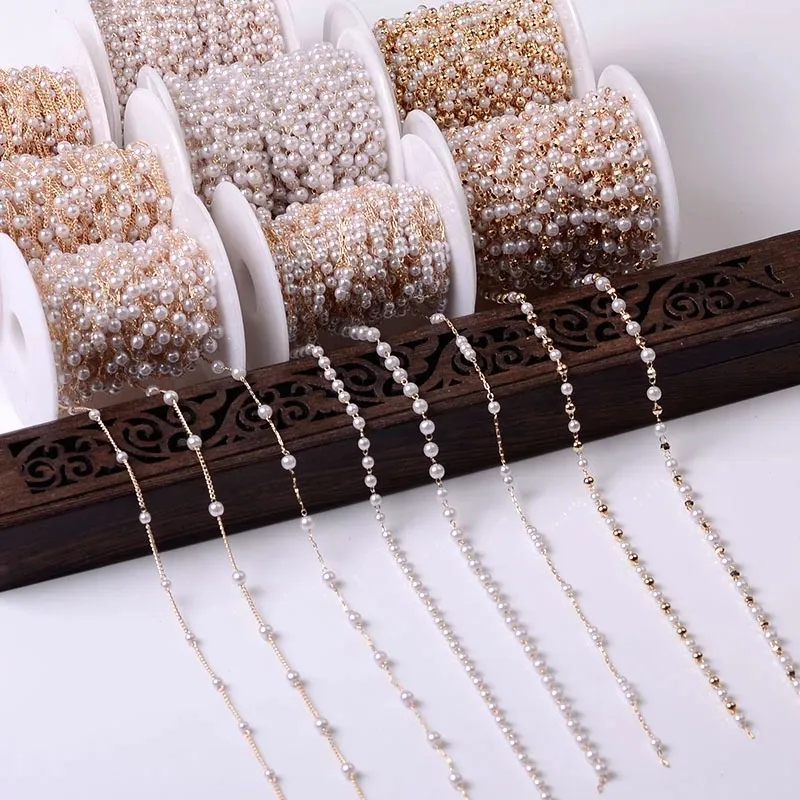 1 mètre chaîne perlée Imitation perle chaîne collier en cuivre chaîne fait à la main accessoires pour la fabrication de bijoux composants artisanat bricolage