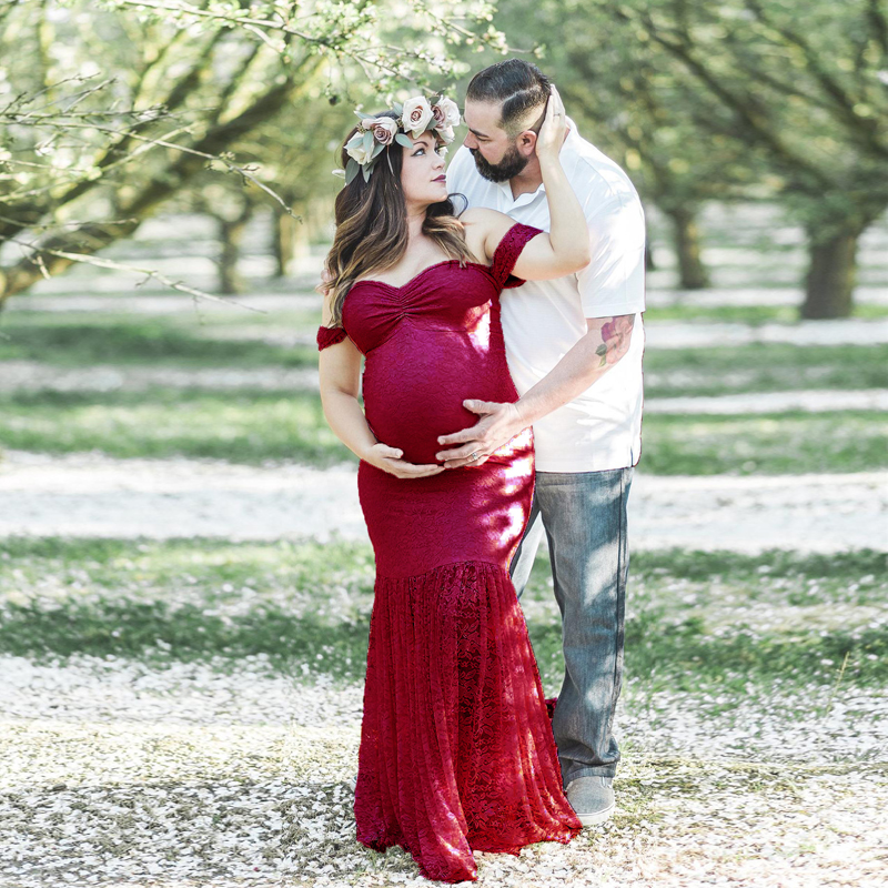 red lace maternity dress for photoshoot Maxi Dresses Azrian Womens Maternity Dresses Ladies Fashion Sexy Mesh Lace Long Sleeve Photography Mopping Long Dress,Maternity Red M