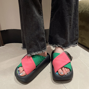 New Style Hollow One Line Design Girls Flip Flops Flat Sandals Square Head Ladies Slippers - Product Image 4