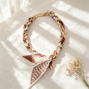 Elegant Twisted Silk Scarf Keyring Bamboo <b>Leaf</b> Pattern Key Chain Handbag Decoration Key Holder for Purse - Product Image 6