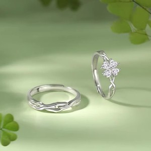 Bague Tianyi S925 en argent sterling avec zircon, motif trèfle à quatre feuilles, pour hommes, femmes et couples, ajustable, série <span class=keywords><strong>Mori</strong></span>, design simple - Product Image 3
