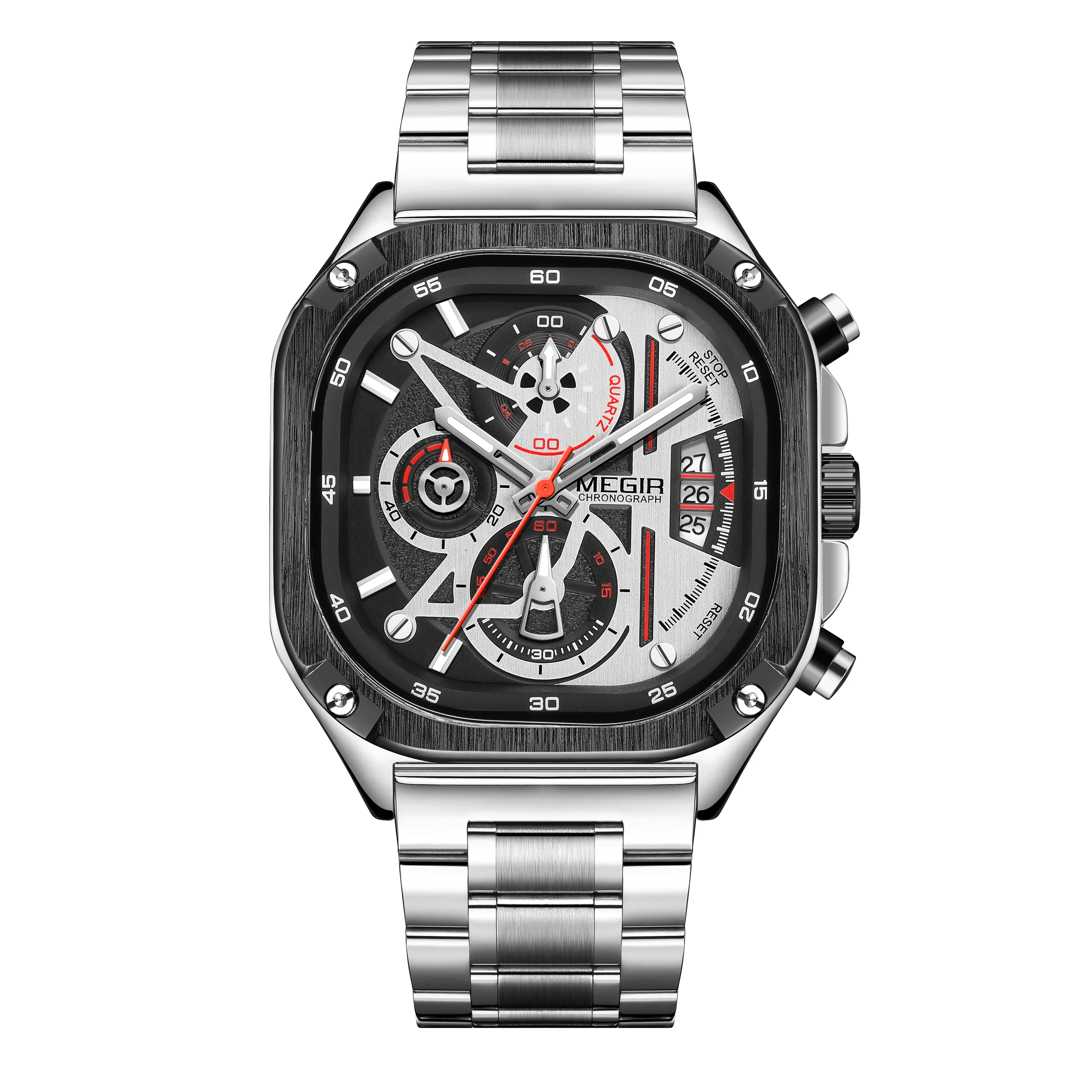 MEGIR 2217 Luxury Stainless Steel Square Watch For Men Business Men's Wristwatch Clock Luminous Quartz Watches Custom LOGO