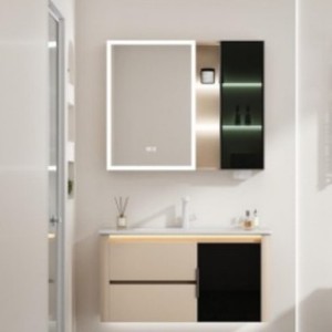 Mueble de baño estilo nórdico con espejo inteligente y lavabo de cerámica integrado - Product Image 1