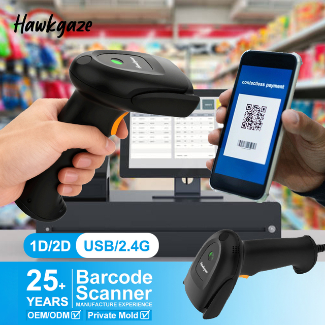 2d Qr Price Bar Code Handheld Scanner Wireless OCR Barcode Scanner Qrcode Reader With Charging Cradle for Supermarket
