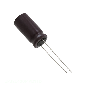 Condensador de Canal de Fabricante con Orificio Pasante UPJ2D100MPD1TD 10 uF CAP ALUM 10UF 20% 200V RADIAL TH - Product Image 1