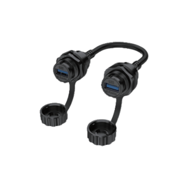 USB 3.0 Automotive Outdoor Waterproof IP67 Data Power Industrial Standard Panel Mount Socket Nylon Housing 0.2M Male/Female