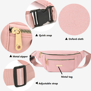 Sac banane tendance pour femme en tissu Oxford, sac de poitrine à bandoulière avec fermeture éclair métallique dorée, poche avant, large sangle réglable et boucle à pression rapide - Product Image 3