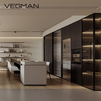 Foshan Armoire de cuisine moderne personnalisée en usine MDF mélamine Tenture murale Conception Carcasse en bois massif Comptoir en acier inoxydable