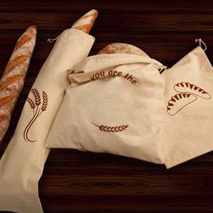 Sacs à pain en lin et coton 3 Pack- 100% Taille personnalisée naturelle imprimée à la main, moyenne (30-50cm poignée en corde stockage personnalisé - Product Image 3