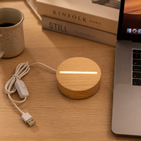 Base lumineuse LED en bois massif et plaque acrylique, alimentée par USB, veilleuse de chambre, décoration de Noël DIY, illusion 3D