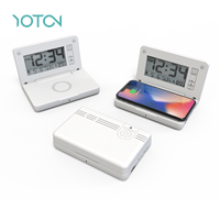 Réveil de voyage pliable 2026 avec chargeur sans fil rapide 10W, horloge noire, écouteurs sans fil DC 5V/2A, 9V/2A