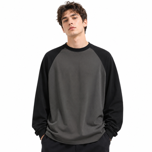 High Quality Splicing Color Design Custom OEM Logo Casual Street Wear Heavyweight Cotton Oversized <b>Raglan</b> Long Sleeve <b>T</b>-<b>Shirt</b> - Product Image 2