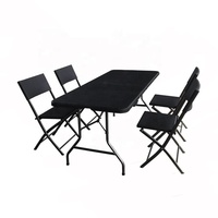 Gartentisch 6FT Rattan Schwarz Klappbar Hochbelastbar Catering Outdoor Trestle Party Tragbarer Kunststoff-Klapptisch