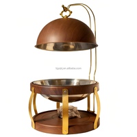 Chauffe-plat commercial 8L en bois grainé, type dôme suspendu, pour buffet d'hôtel, mariage rustique et restauration de petites entreprises, pour garder les viandes chaudes