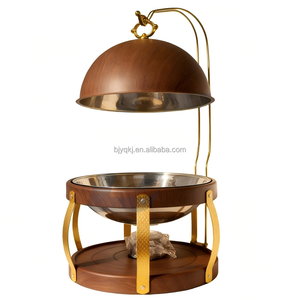 Chauffe-<span class=keywords><strong>plat</strong></span> commercial 8L en bois grainé, type dôme suspendu, pour buffet d'hôtel, mariage rustique et restauration de petites entreprises, pour garder les <span class=keywords><strong>viandes</strong></span> chaudes - Product Image 2