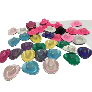 2023 grosir topi koboi gadis neon Mini topi koboi Barat Glitter topi kecil kecil merah muda terang untuk dekorasi