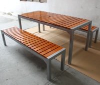 Ensemble de 2m de long table de jardin en bois massif rectangulaire professionnelle pour extérieur, plastique composite HDPE, table de rue et de parc