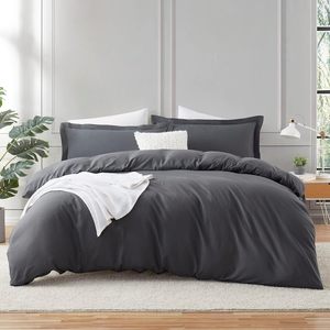 Dark <strong>Grey</strong> <strong>Duvet</strong> <strong>Cover</strong> Queen Size - 3 Piece Queen <strong>Duvet</strong> <strong>Cover</strong> Set, 1 <strong>Duvet</strong> <strong>Cover</strong> 90x90 Inches and 2 Pillow Shams - Product Image 1