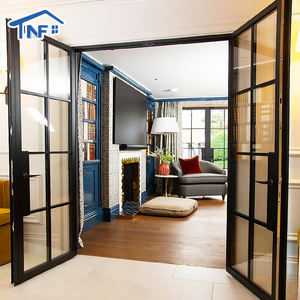 أبواب فرنسية من الألمنيوم والزجاج للاستخدام الخارجي والداخلي، أبواب مزدوجة سوداء عازلة للصوت للمنازل - Product Image 2