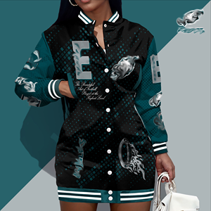 Женская осенняя удлиненная куртка с принтом и вязаными элементами для американского футбола, премиум-качество, для всех 32 команд, верхняя одежда - Product Image 4