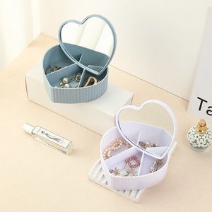 New Product Fashionable Heart Shape Plastic Cosmetic Jewelry Storage <b>Box</b> for Valentine's Day Earrings Rings Storage <b>Mirror</b> - Product Image 5