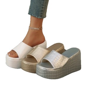 Sandali con Zeppa Plus Size 2026 Nuovi con Punta Aperta e Motivo a Diamante, Eleganti e Versatili, Ciabatte Estive alla Moda Slip-On - Product Image 5