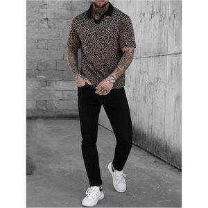 FOXA Camisa polo con estampado de leopardo para hombre, manga corta, transpirable, informal, para verano - Product Image 4