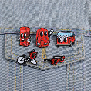 卡通可爱小汽车搪瓷别针红色自行车金属胸针翻领徽章饰品背包配件批发 - Product Image 1