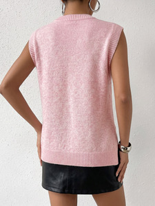 Gilet pull <span class=keywords><strong>sans</strong></span> manches en tricot boutonné pour femme, <span class=keywords><strong>col</strong></span> rond, coupe ample, style décontracté, printemps-automne, vente en gros usine - Product Image 5