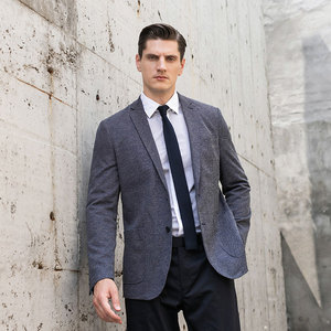 Men's Navy Melange Knit Single Breasted Jacket 2 Buttons Notch Lapel <strong>Patch</strong> Pocket <strong>Elbow</strong> <strong>Patch</strong> Easy Wear Sportive <strong>blazer</strong> - Product Image 2