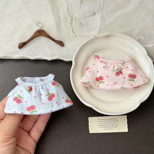 Ropa para Muñecas de 10 cm al por Mayor, Vestido de Camiseta Elástico con Estampado de Cerezas, Vestido <span class=keywords><strong>Mini</strong></span> para Muñecas, Apto para Muñecas de Peluche Crying Baby Long-Leg Kitty - Product Image 2