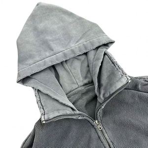 Sudadera con capucha y cremallera lavada vintage personalizada para hombre chaqueta con capucha de gran tamaño de algodón pesado 100% para estilo informal de invierno - Product Image 5