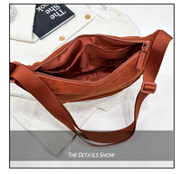 Sac bandoulière portable XL en velours côtelé et sherpa pour femme, sac banane de sport, sac de poitrine à fermeture éclair, vente en gros