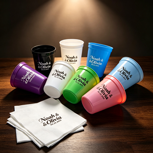 Gobelets de stade réutilisables en plastique noir de 12 oz, 24 oz et 32 oz avec logo personnalisé, pour fêtes, événements, cadeaux et la fête de Noël La Boda - Product Image 1