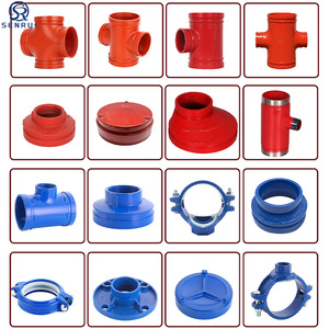 Raccord de tuyauterie en fonte ductile, coude en T rainuré peint pour la lutte contre l'incendie, réducteur concentrique, couplage croisé - Product Image 2