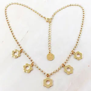 Mirror polishing fashion jewelry flower diamond gold plated choker pendant necklace for women