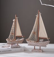 Ensemble de décoration de bateau à voile en bois artisanal de style méditerranéen, ornement de table nautique rustique pour la décoration de la maison et les voyages